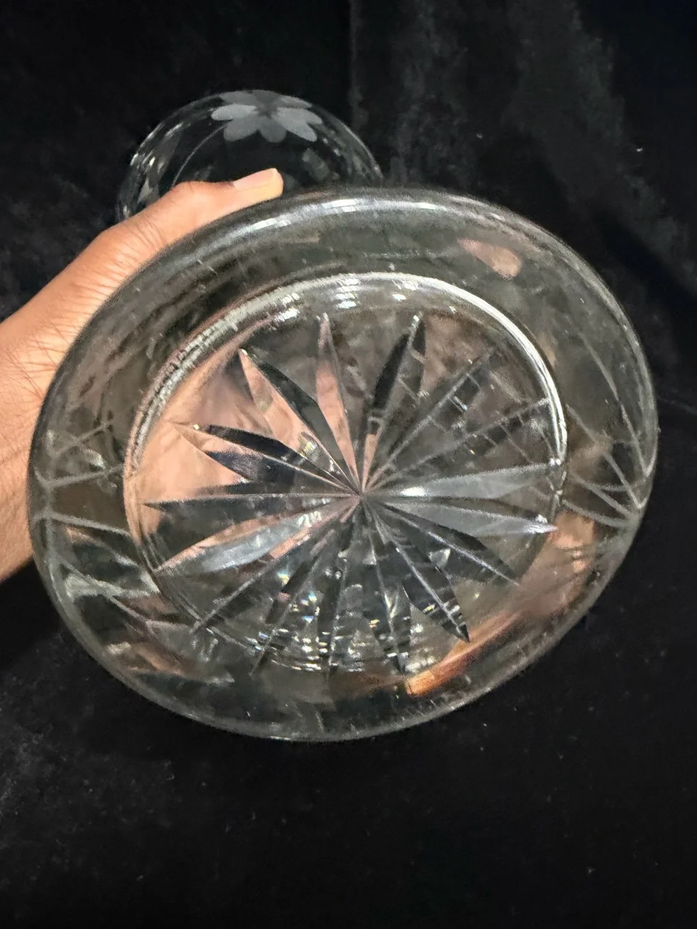 Vintage Crystal Etched Cut Floral Glass Vase - Clear